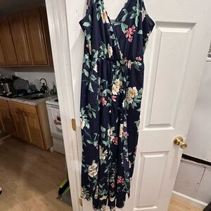 Long navy blue floral dress